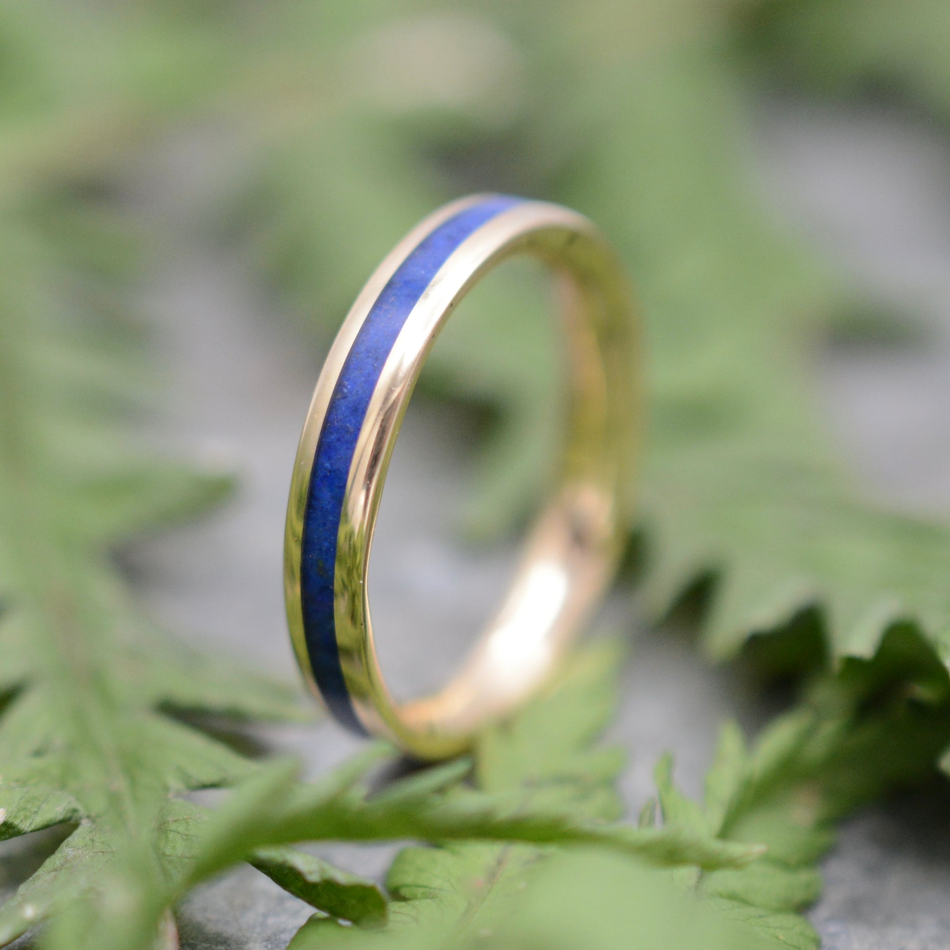 Yellow Gold Lados Lapis Lazuli Wedding Ring - Naturaleza Organic Jewelry