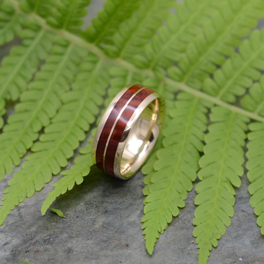 Lados Linea Cocobolo Wood Ring with 14k Yellow Gold - Naturaleza Organic Jewelry