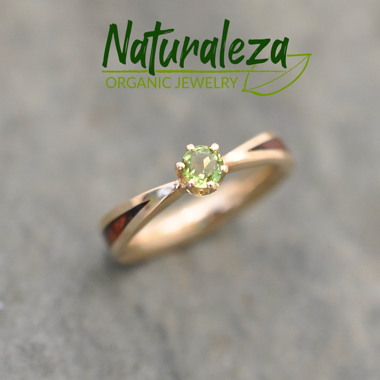 Solitaire Wood Ring, Moldavite Diamond Gold Engagement Ring