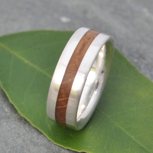 Centro Bourbon Barrel Wood and Sterling Silver Comfort Fit Ring - Naturaleza Organic Jewelry
