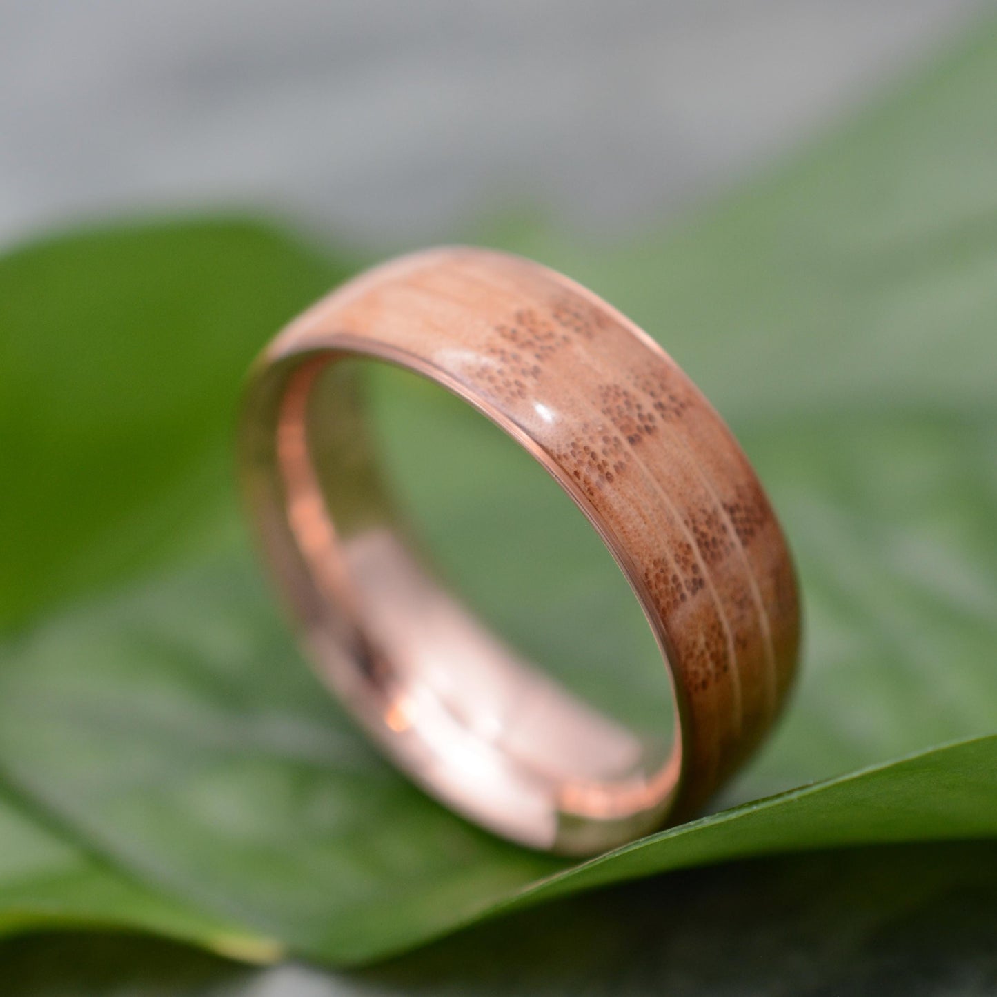 a close up of a ring on a leaf