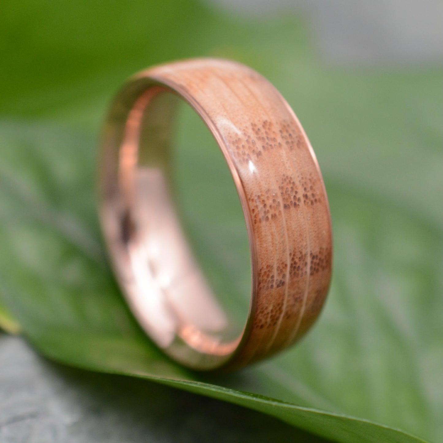 a close up of a ring on a leaf