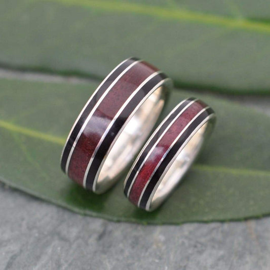 Purpleheart Wood Wedding Band Set, 5mm and 7mm width