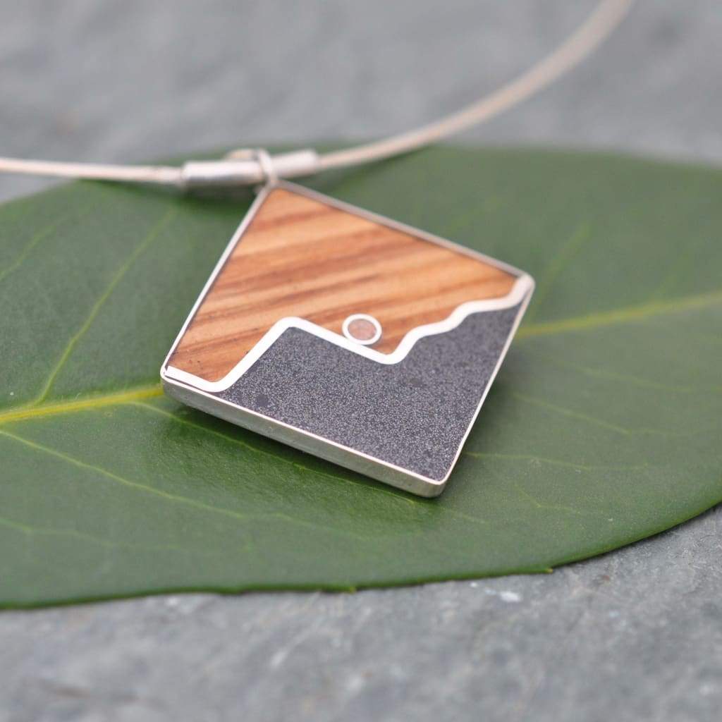 Mountain Wood Necklace, Abalone Inlay Necklace, Mountain Range Necklace, Wood Necklace - Naturaleza Organic Jewelry & Wood Rings