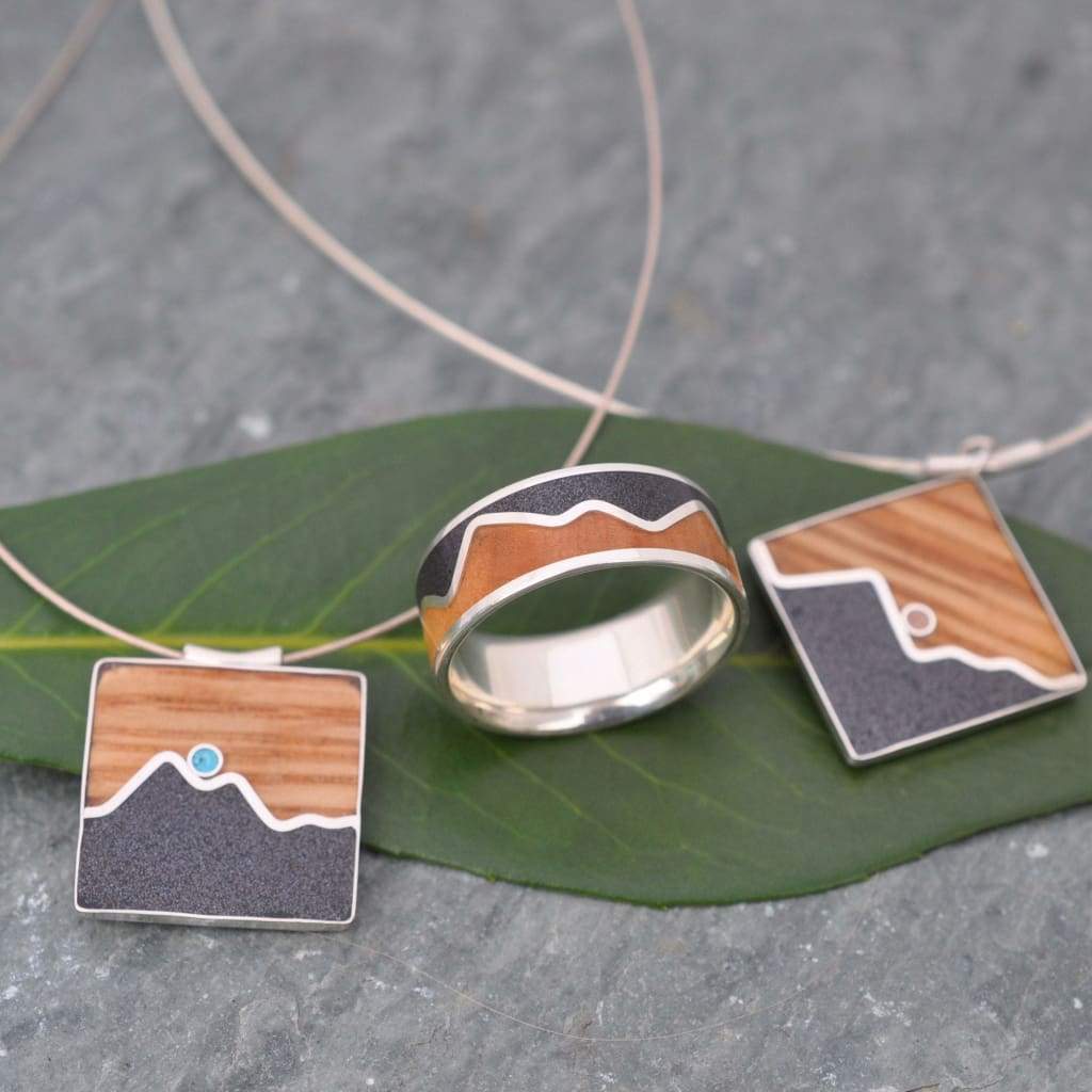 Mountain Wood Necklace, Abalone Inlay Necklace, Mountain Range Necklace, Wood Necklace - Naturaleza Organic Jewelry & Wood Rings