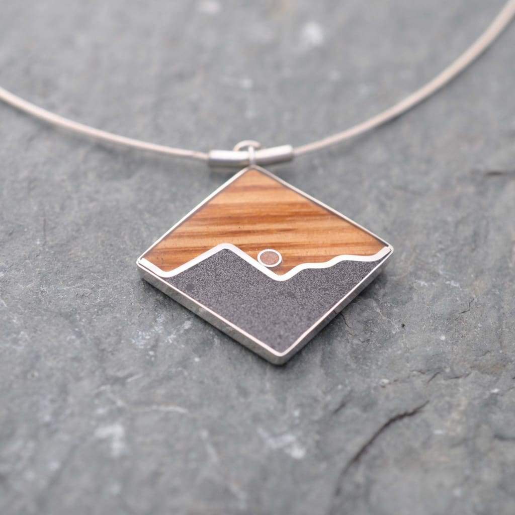 Mountain Wood Necklace, Abalone Inlay Necklace, Mountain Range Necklace, Wood Necklace - Naturaleza Organic Jewelry & Wood Rings