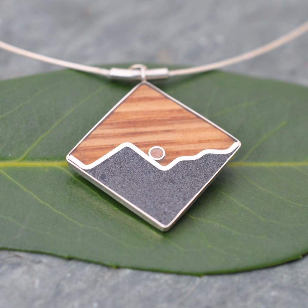 Mountain Wood Necklace, Abalone Inlay Necklace, Mountain Range Necklace, Wood Necklace - Naturaleza Organic Jewelry & Wood Rings