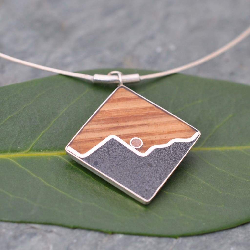 Mountain Wood Necklace, Abalone Inlay Necklace, Mountain Range Necklace, Wood Necklace - Naturaleza Organic Jewelry & Wood Rings