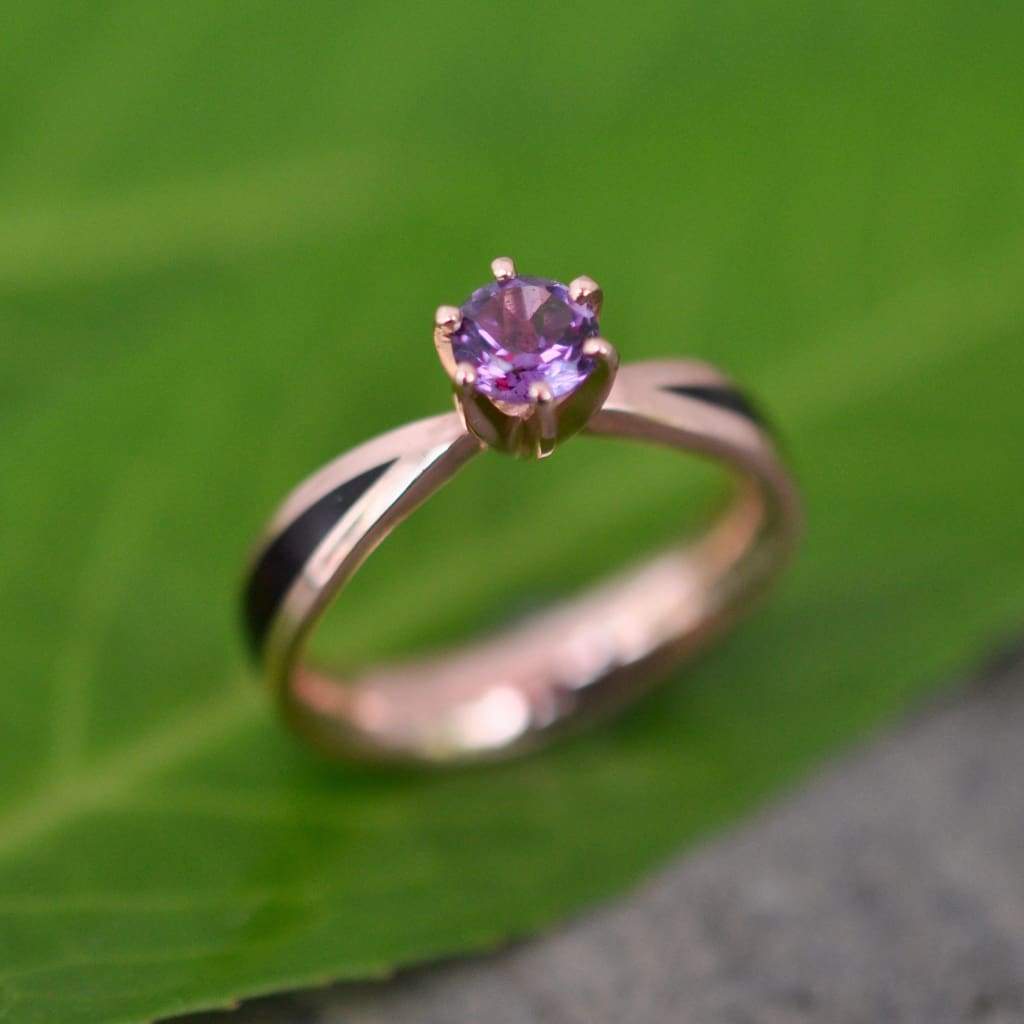 Amethyst Solitaire Wood Ring, Wood Diamond Gold Engagement Ring, Diamond Gold Wood Ring, Wedding Ring, Engagement Ring