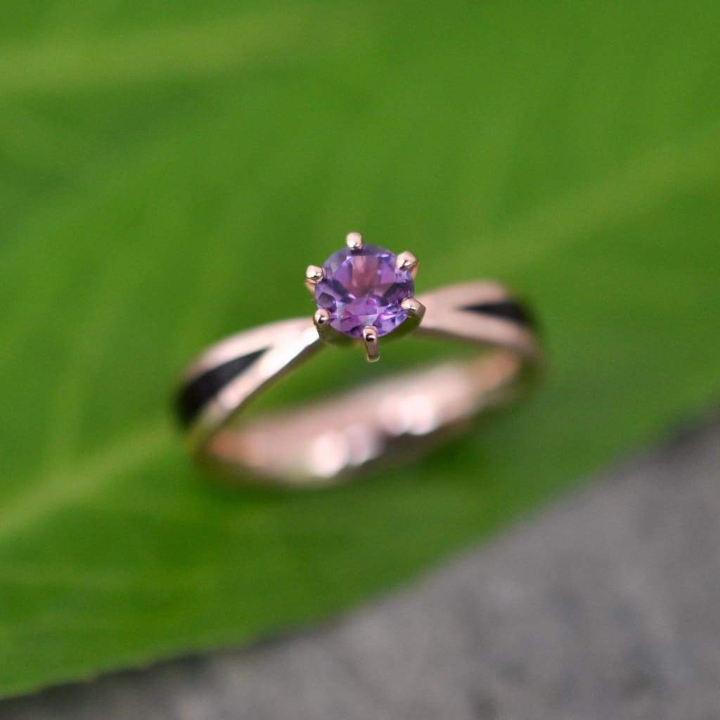 Amethyst Solitaire Wood Ring, Wood Diamond Gold Engagement Ring, Diamond Gold Wood Ring, Wedding Ring, Engagement Ring