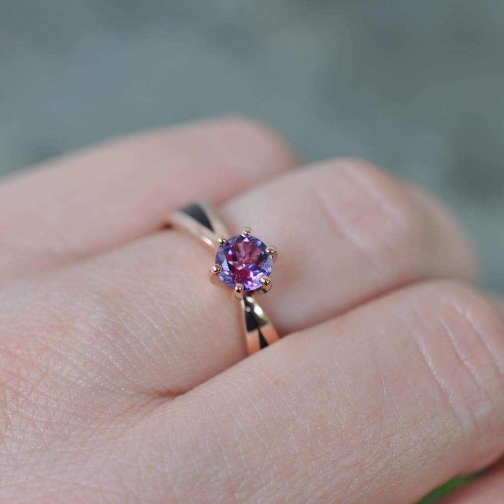 Amethyst Solitaire Wood Ring, Wood Diamond Gold Engagement Ring, Diamond Gold Wood Ring, Wedding Ring, Engagement Ring