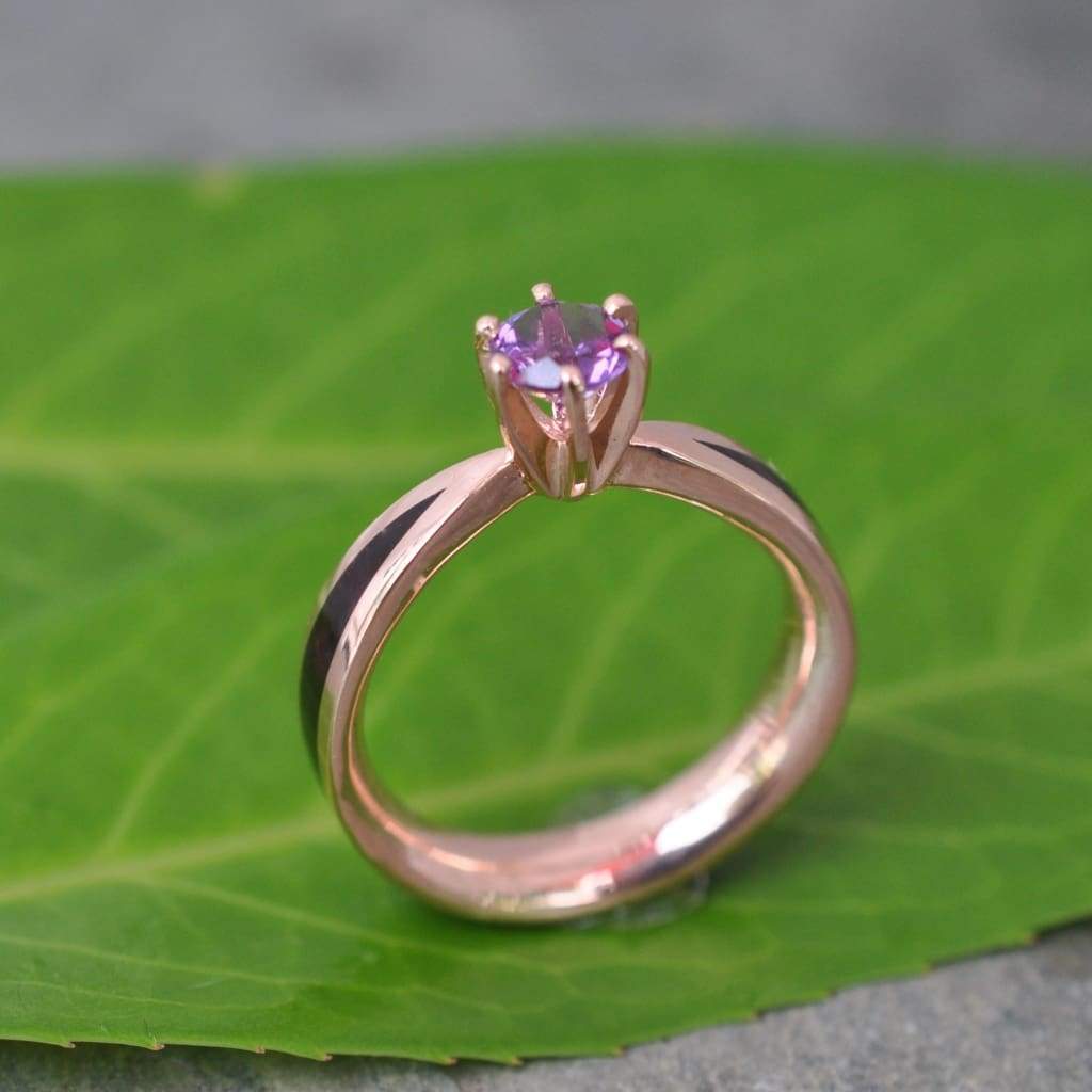 Amethyst Solitaire Wood Ring, Wood Diamond Gold Engagement Ring, Diamond Gold Wood Ring, Wedding Ring, Engagement Ring