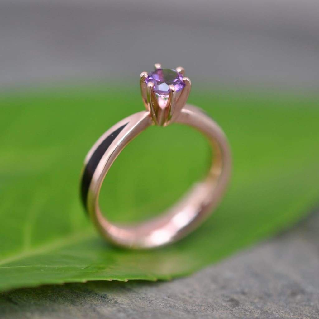 Amethyst Solitaire Wood Ring, Wood Diamond Gold Engagement Ring, Diamond Gold Wood Ring, Wedding Ring, Engagement Ring