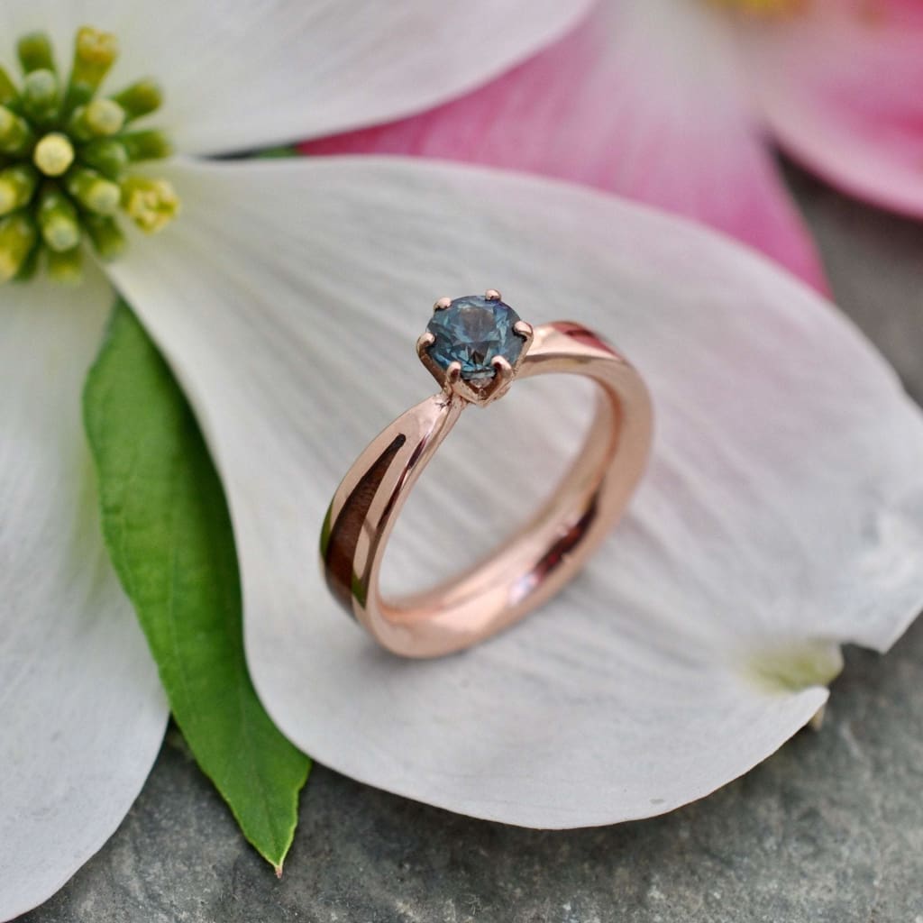 Sapphire Solitaire Wood Ring, Dogwood Wood Gold Engagement Ring, Diamond Gold Wood Ring, Wood Wedding Ring, Engagement Ring