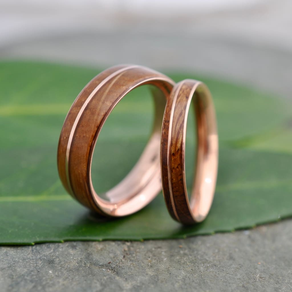 Asi Bourbon Barrel Wood Rose Gold Wedding Ring Naturaleza