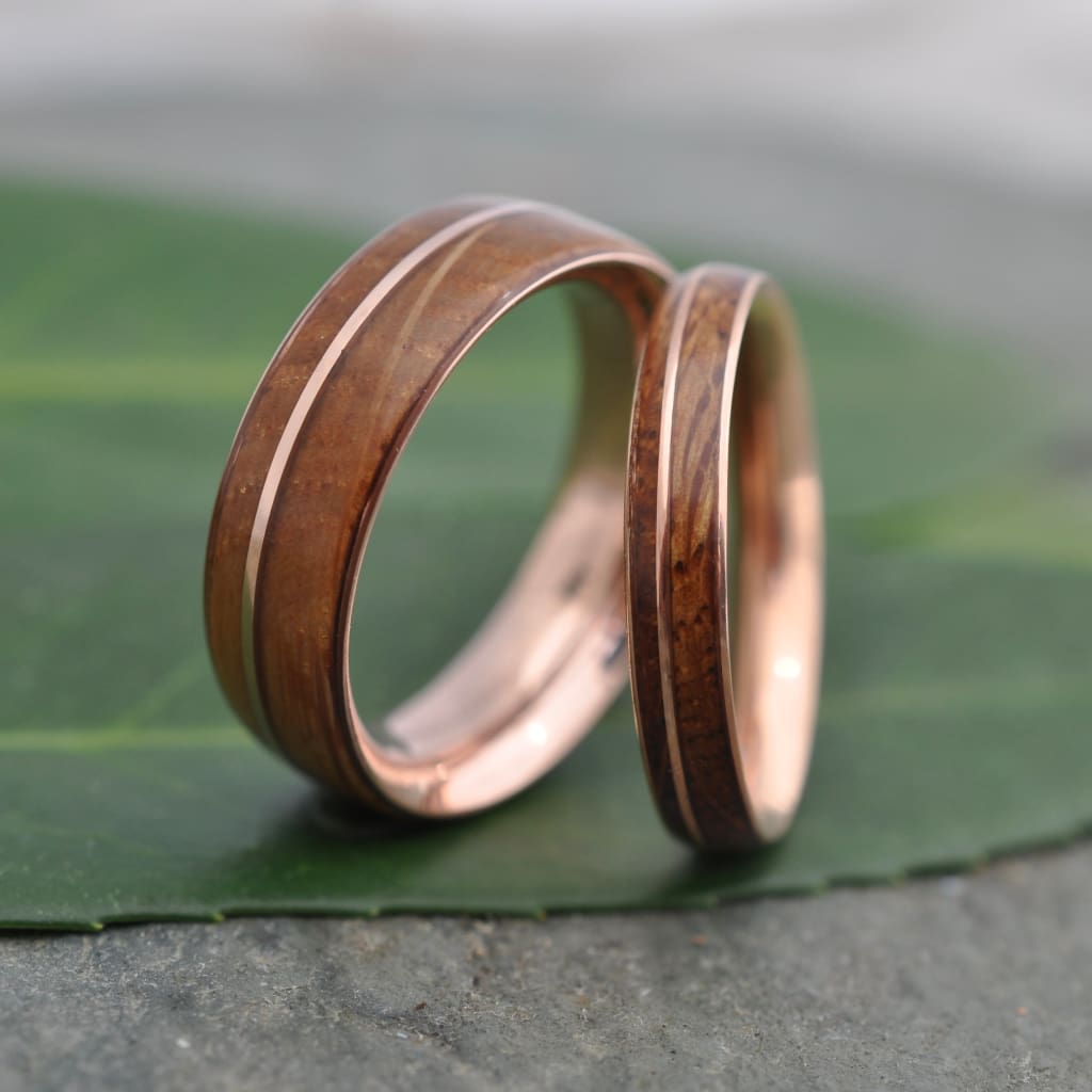 Asi Bourbon Barrel Wood Rose Gold Wedding Ring Rose Gold Wood Rings