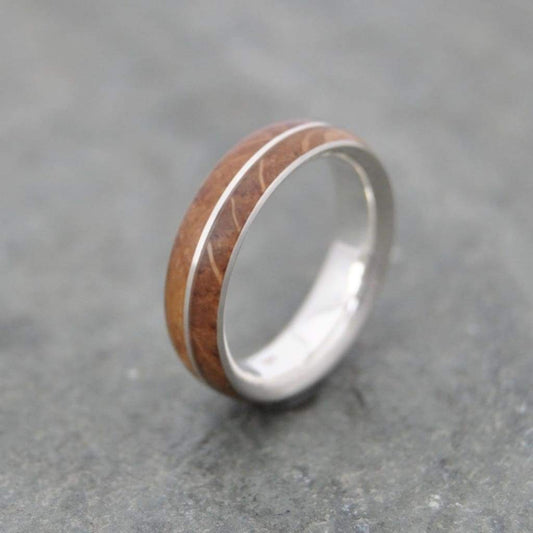 White Gold Bourbon Barrel Wedding Band, Recycled 14K Gold Asi - Naturaleza Organic Jewelry & Wood Rings