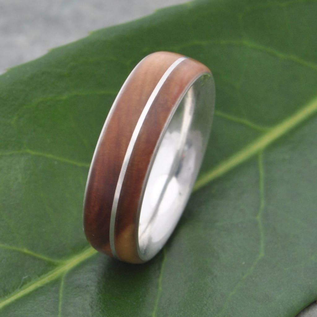 Lignum Vitae Wood Wedding Ring, Asi Guayacan Wood Ring, Wooden Wedding Band, Comfort Fit Ring, Unique Wood Wedding Ring. Silver and Wood