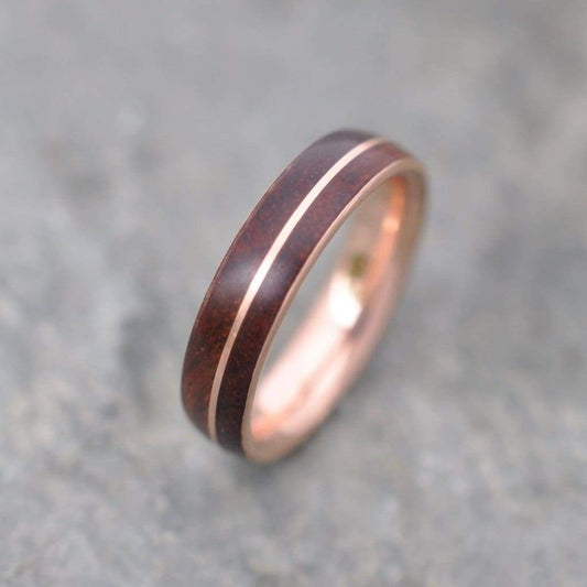 Rose Gold Wood Wedding Band, Rose Gold Wood Ring, Rose Gold Wood Inlay Ring, Mens Wooden Ring, Wooden Wedding Band, Comfort Fit Wood Ring - Naturaleza Organic Jewelry & Wood Rings