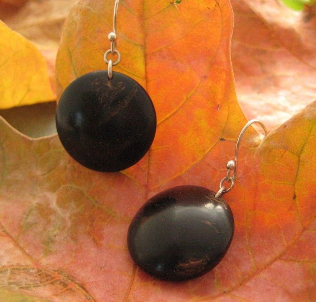 Black Coyol Rio Circle Earrings | Organic Palm Tree Seeds - Naturaleza Organic Jewelry & Wood Rings