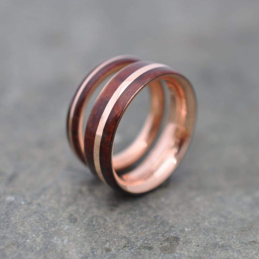 Rose Gold Wood Wedding Band, Asi Rose Gold Guapinol Wood Ring, Rose Gold Wood Inlay Ring, Mens Wooden Ring, Comfort Fit Wood Ring