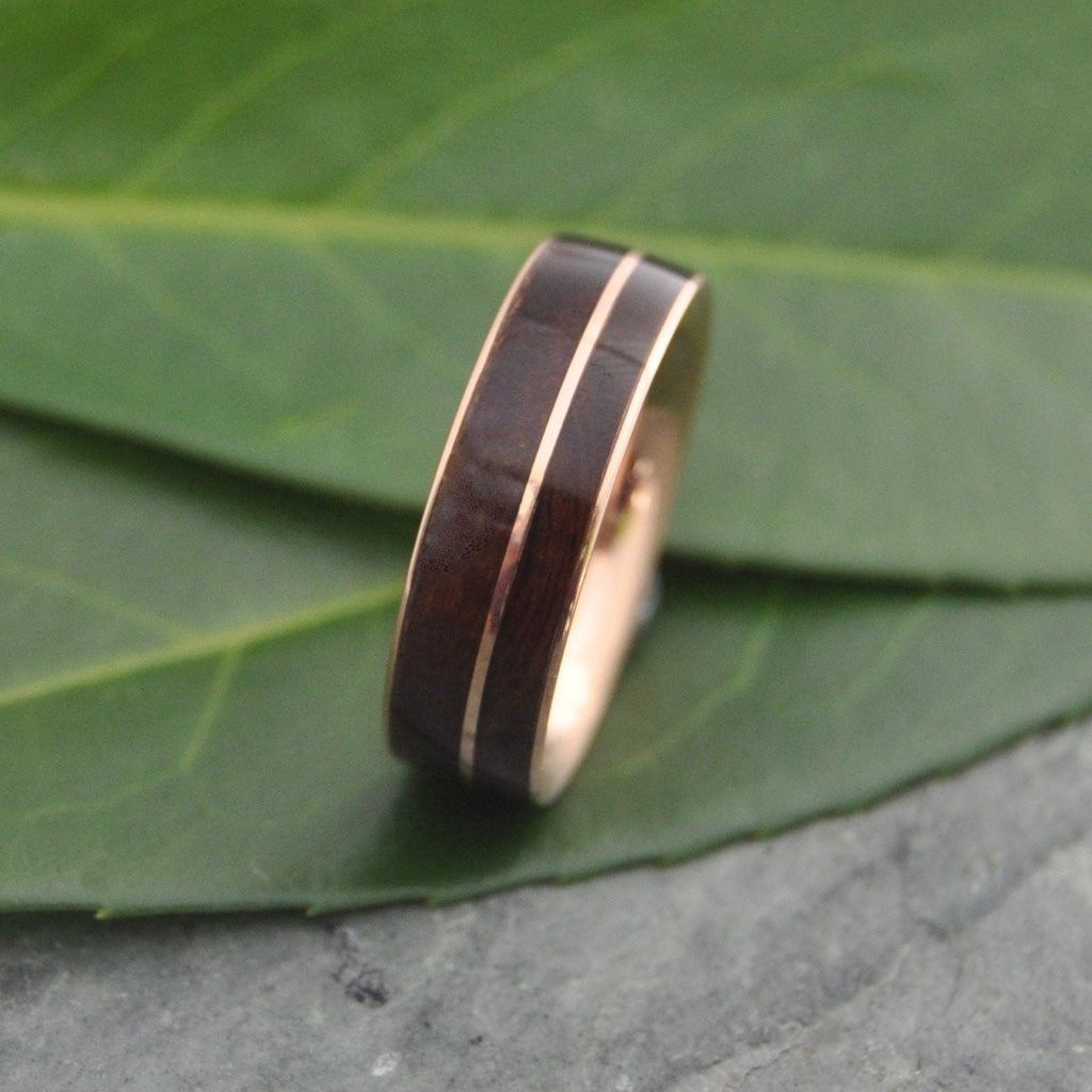 Rose Gold Wood Wedding Band Asi Rose Gold Wood Ring Recycled Rose Gold Wood Ring Mens Wooden Ring Comfort Fit Wood Ring