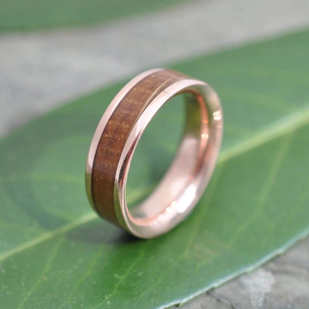 Rose Gold Bourbon Barrel Wood Ring Comfort Fit, Whiskey Barrel Ring, Bourbon Wood Ring, Mens Wood Wedding Band, Rose Gold Wedding Ring