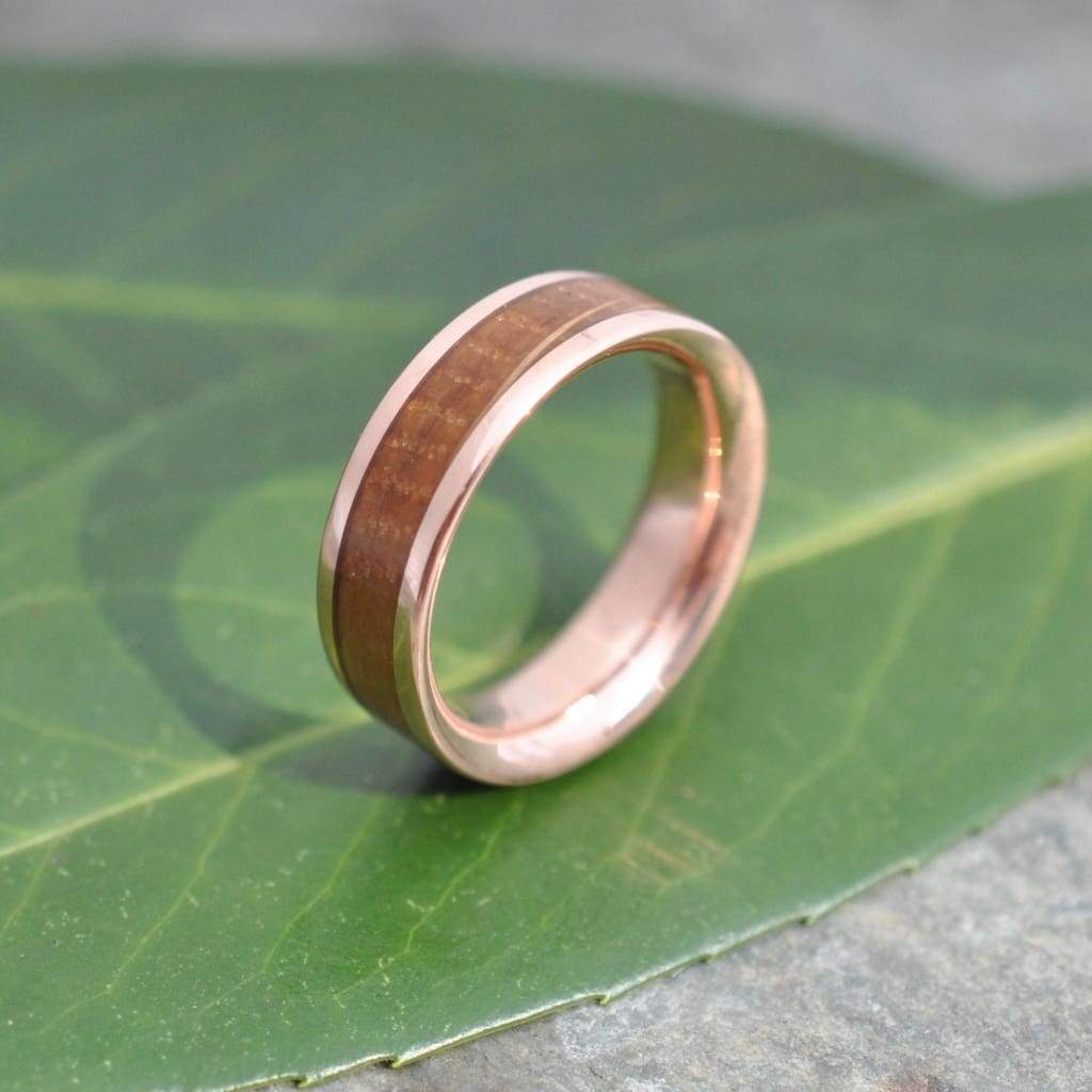 Rose Gold Bourbon Barrel Wood Ring Comfort Fit, Whiskey Barrel Ring, Bourbon Wood Ring, Mens Wood Wedding Band, Rose Gold Wedding Ring