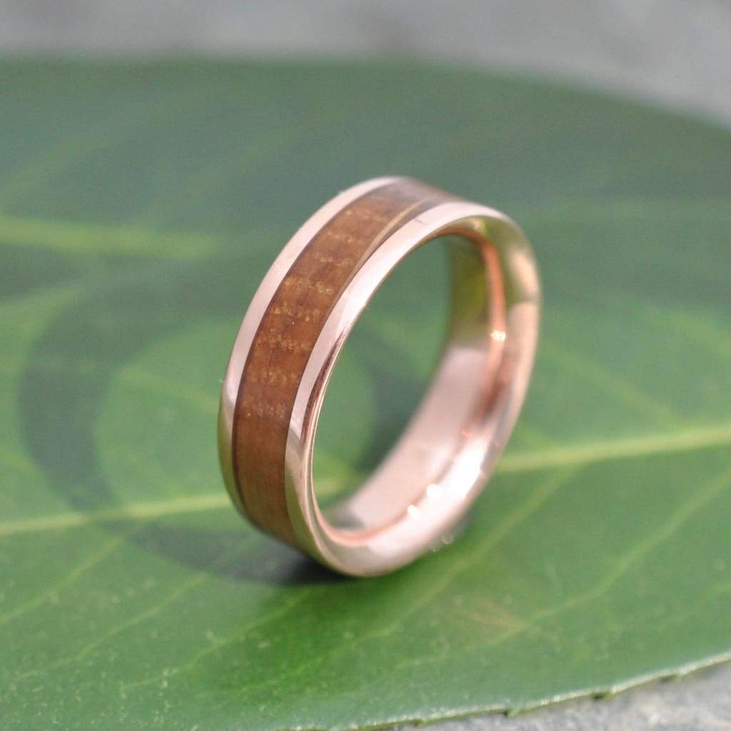 Rose Gold Bourbon Barrel Wood Ring Comfort Fit, Whiskey Barrel Ring, Bourbon Wood Ring, Mens Wood Wedding Band, Rose Gold Wedding Ring