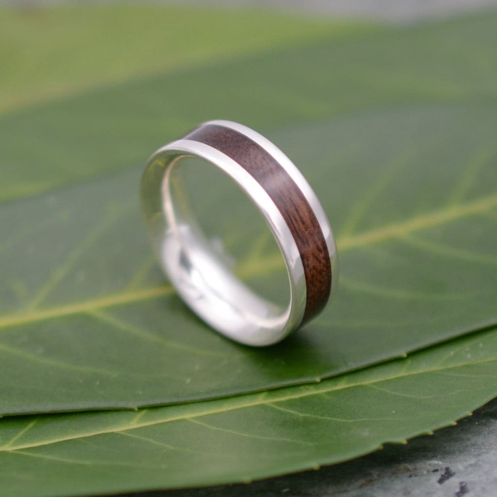 White Gold Lados Walnut Wood Ring, Ecofriendly White Gold Wood Wedding Band, 14k White Gold Wood Wedding Ring, Mens Gold Wood Ring