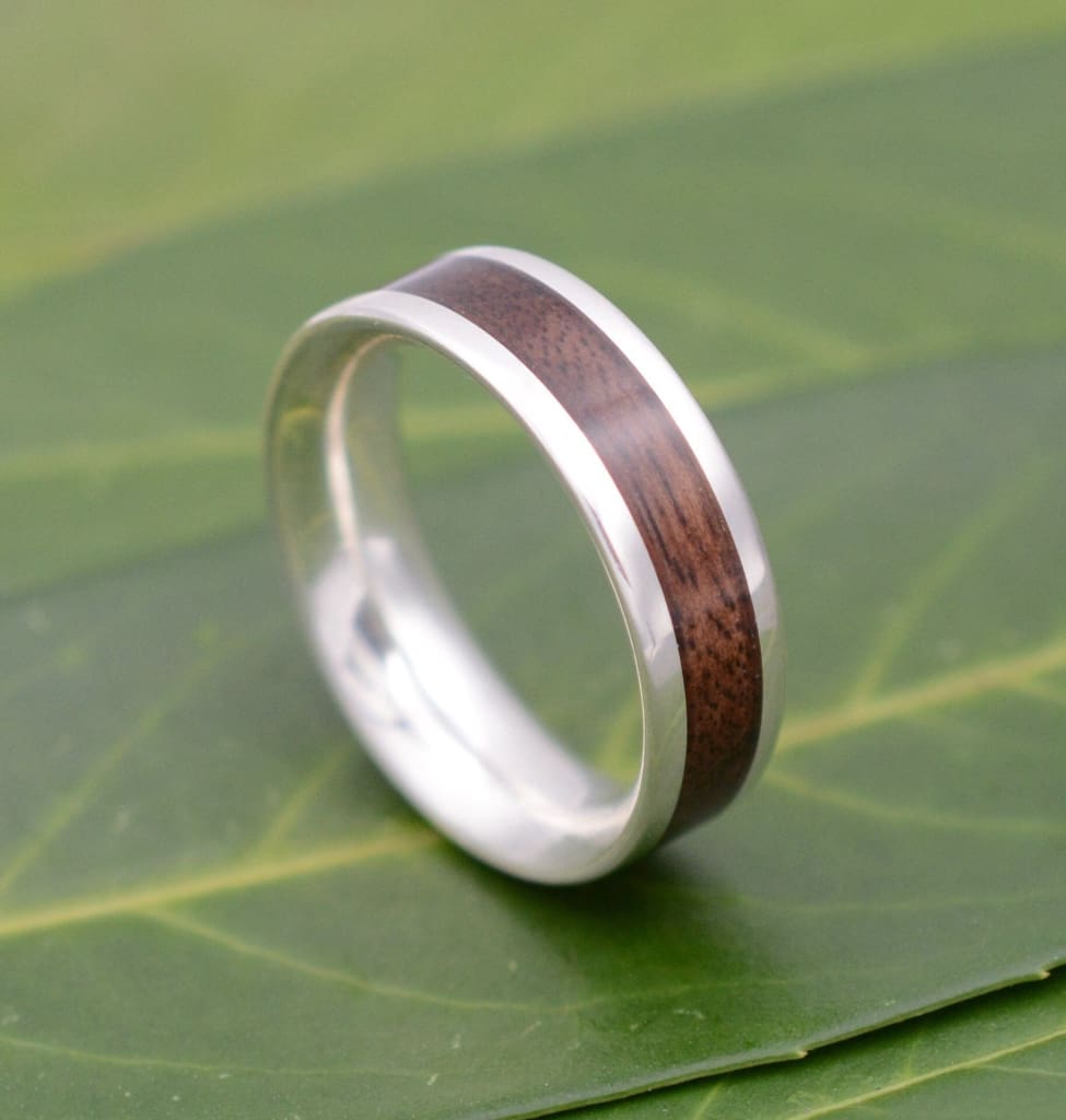 White Gold Lados Walnut Wood Ring, Ecofriendly White Gold Wood Wedding Band, 14k White Gold Wood Wedding Ring, Mens Gold Wood Ring