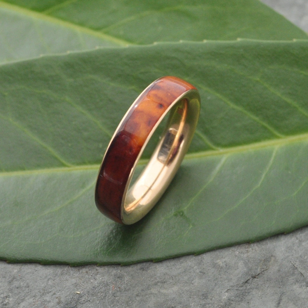 Siempre Ñambaro Yellow Gold Wedding Band Mens Gold Wood Wedding Band Gold Wood Wedding Ring Wooden Ring Cocobolo Gold Ring