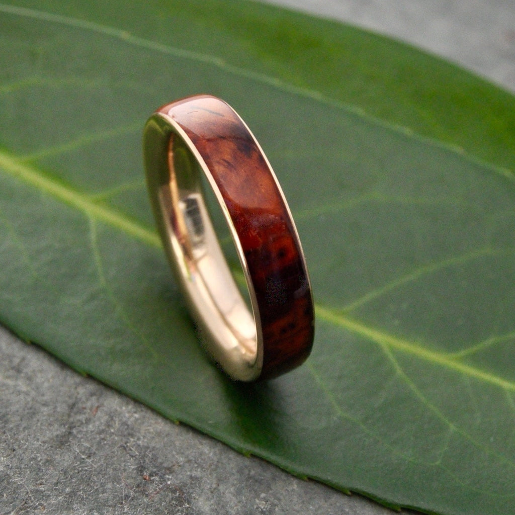 Siempre Ñambaro Yellow Gold Wedding Band Mens Gold Wood Wedding Band Gold Wood Wedding Ring Wooden Ring Cocobolo Gold Ring