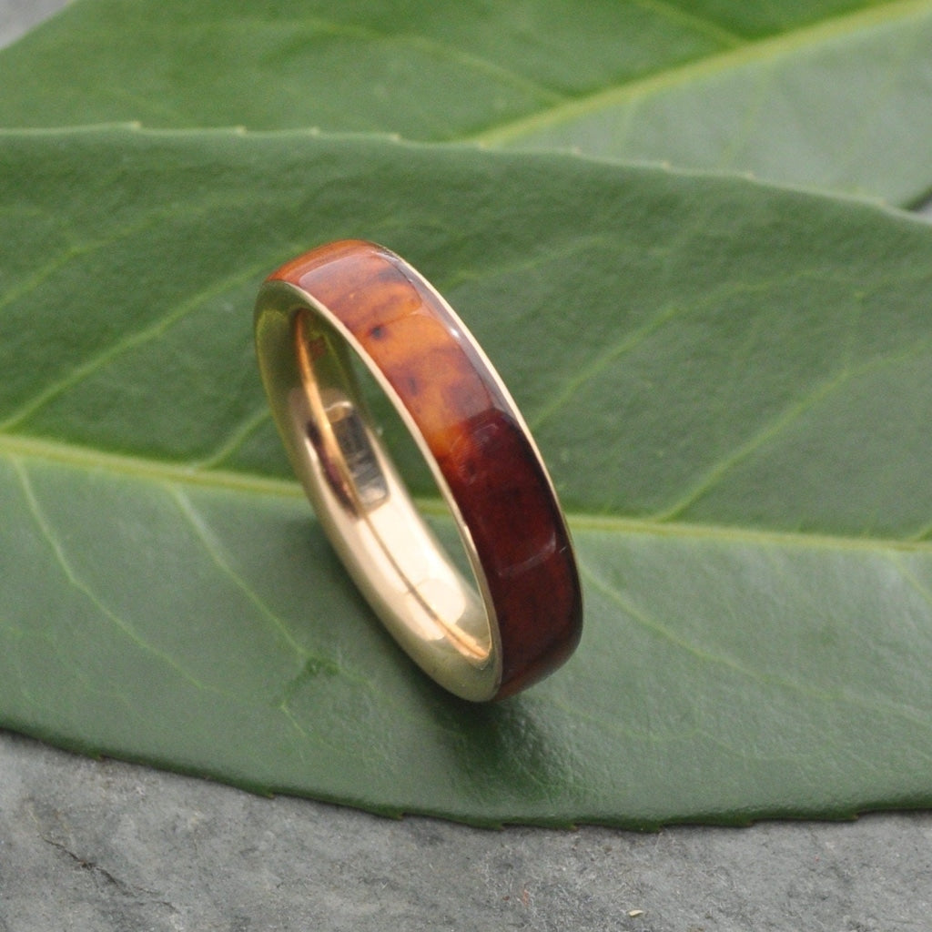 Siempre Ñambaro Yellow Gold Wedding Band Mens Gold Wood Wedding Band Gold Wood Wedding Ring Wooden Ring Cocobolo Gold Ring