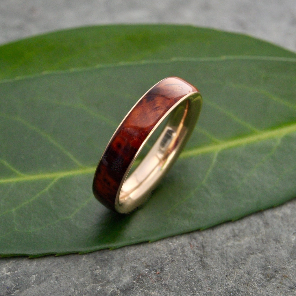 Siempre Ñambaro Yellow Gold Wedding Band Mens Gold Wood Wedding Band Gold Wood Wedding Ring Wooden Ring Cocobolo Gold Ring