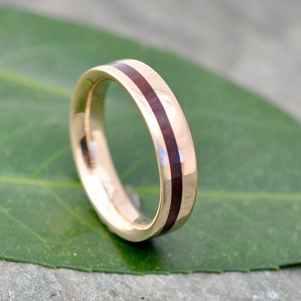 Yellow Gold Wood Inlay Ring Equinox Guapinol Comfort Fit Wood Ring Mens Wood Wedding Band Gold and Wood Wedding Ring