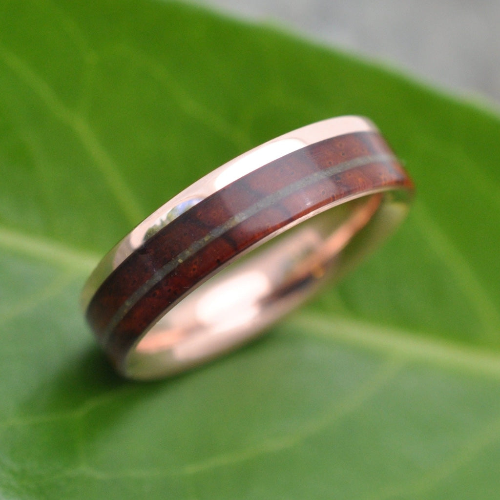 Yellow Gold Un Lado Asi Jade and Koa Wedding Ring 14k Recycled Gold Wood Wedding Band Gold Wood Wedding Ring Wood Wedding Band