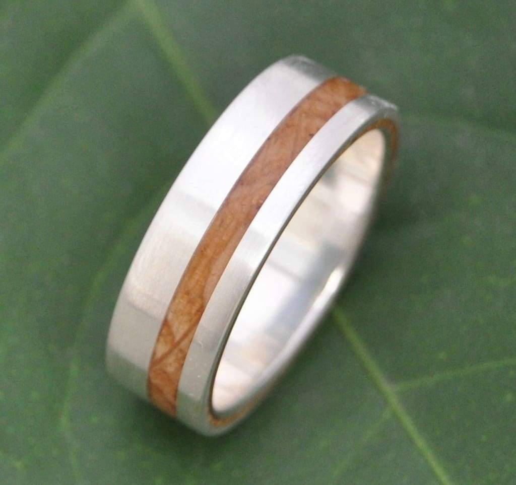 Equinox Bourbon Barrel Oak Wood Ring with Recycled Silver, Whiskey Barrel Ring - Naturaleza Organic Jewelry & Wood Rings