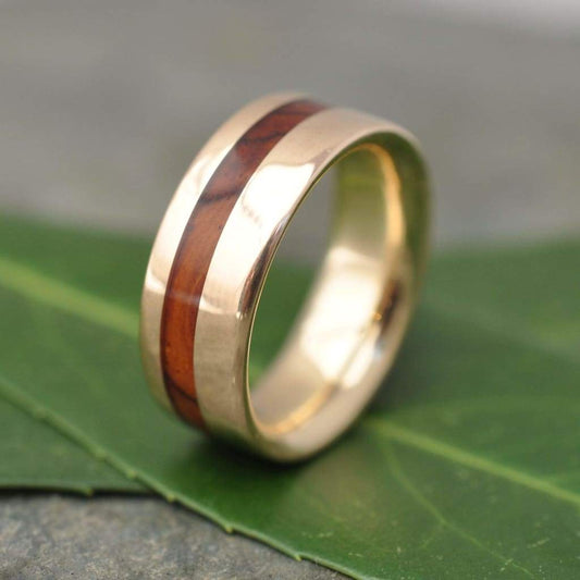 Cocobolo Gold Wood Wedding Ring Comfort Fit, Gold Wood Wedding Ring, Mens Wood Wedding Ring, Wood and Gold Inlay Ring