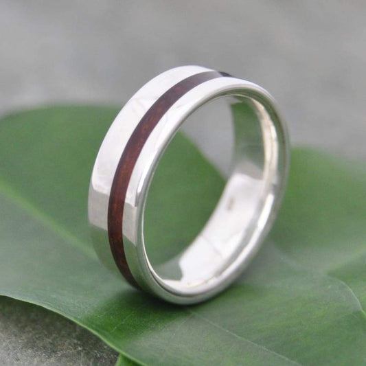 Recycled Sterling Silver Wood Wedding Band, Equinox Nacascolo Wood Ring - Naturaleza Organic Jewelry & Wood Rings