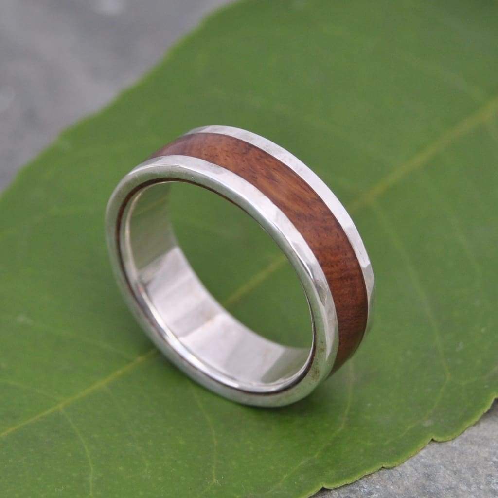 Hammered Lados Nacascolo Wood Ring with Recycled Sterling Silver - Naturaleza Organic Jewelry & Wood Rings