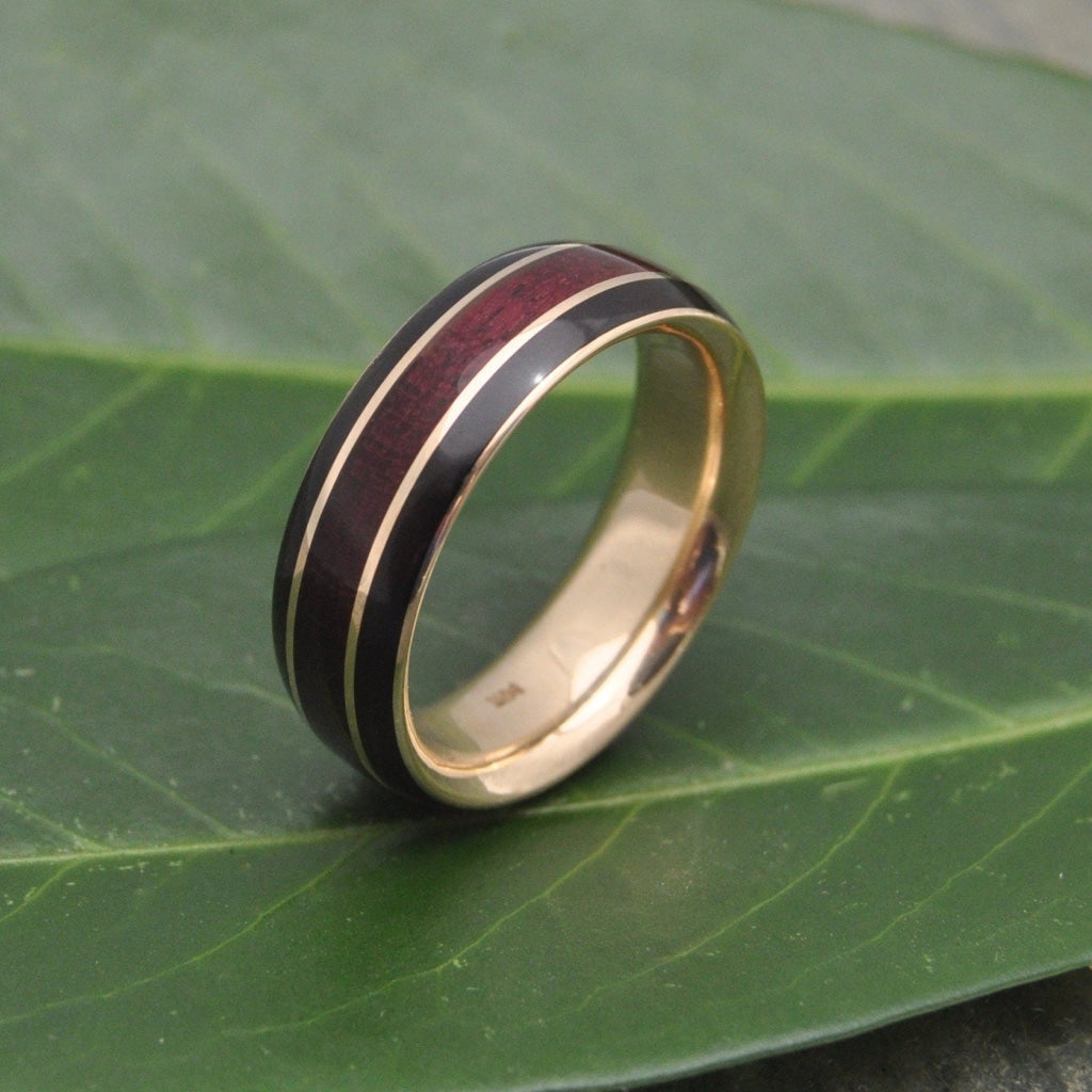 Juntos Purpleheart and Coyol Yellow Gold Wedding Ring 14k Recycled Gold Wood Wedding Band Gold Wood Wedding Ring Wood Wedding Band