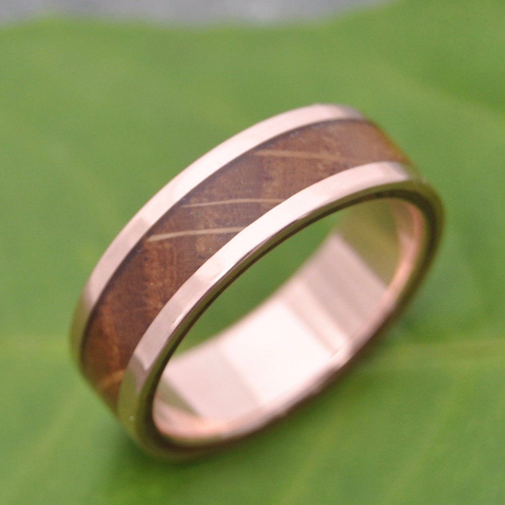 Bourbon Barrel Wedding Ring, Whiskey Barrel Ring, Rose Gold Wood Ring, Rose Gold Bourbon Barrel Ring, Bourbon Ring, Whiskey Ring, Lados