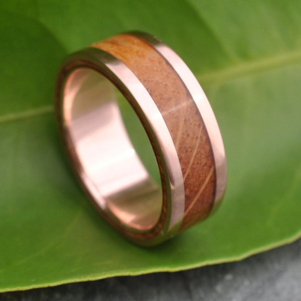 Bourbon Barrel Wedding Ring, Whiskey Barrel Ring, Rose Gold Wood Ring, Rose Gold Bourbon Barrel Ring, Bourbon Ring, Whiskey Ring, Lados