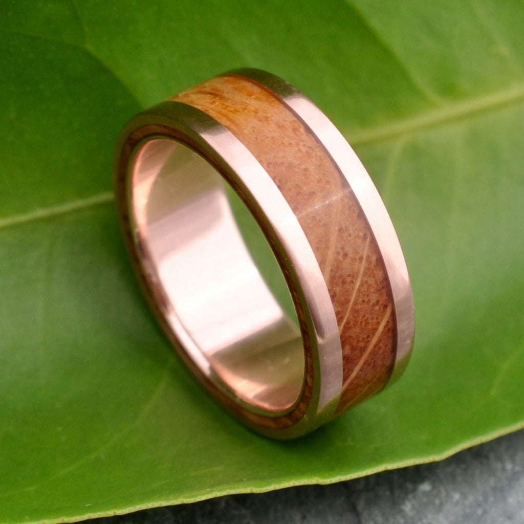 Bourbon Barrel Wedding Ring, Whiskey Barrel Ring, Rose Gold Wood Ring, Rose Gold Bourbon Barrel Ring, Bourbon Ring, Whiskey Ring, Lados