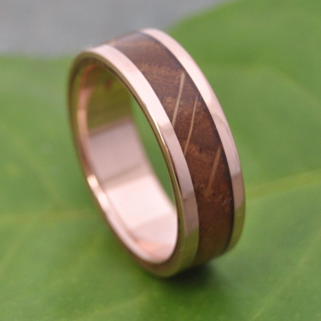 Bourbon Barrel Wedding Ring, Whiskey Barrel Ring, Rose Gold Wood Ring, Rose Gold Bourbon Barrel Ring, Bourbon Ring, Whiskey Ring, Lados