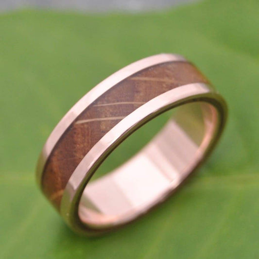 Rose Gold Bourbon Barrel Wood Wedding Ring, Lados - Naturaleza Organic Jewelry & Wood Rings
