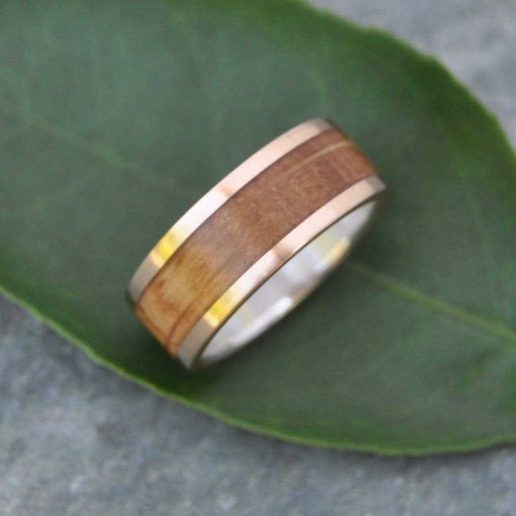 Yellow Gold Lados Bourbon Barrel Wood Ring - Naturaleza Organic Jewelry & Wood Rings