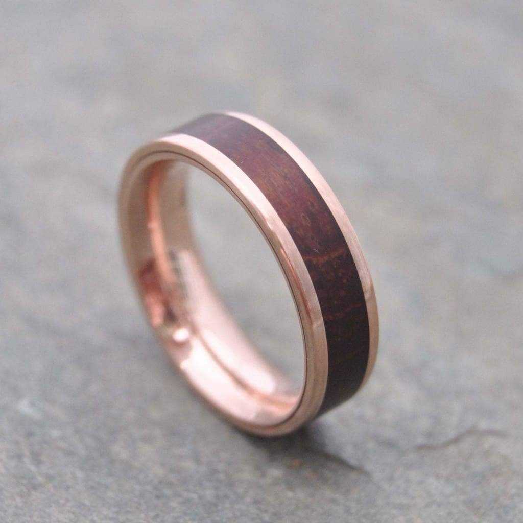 Rose Gold Wooden Wedding Ring, Comfort Fit Lados Guapinol - Naturaleza Organic Jewelry & Wood Rings