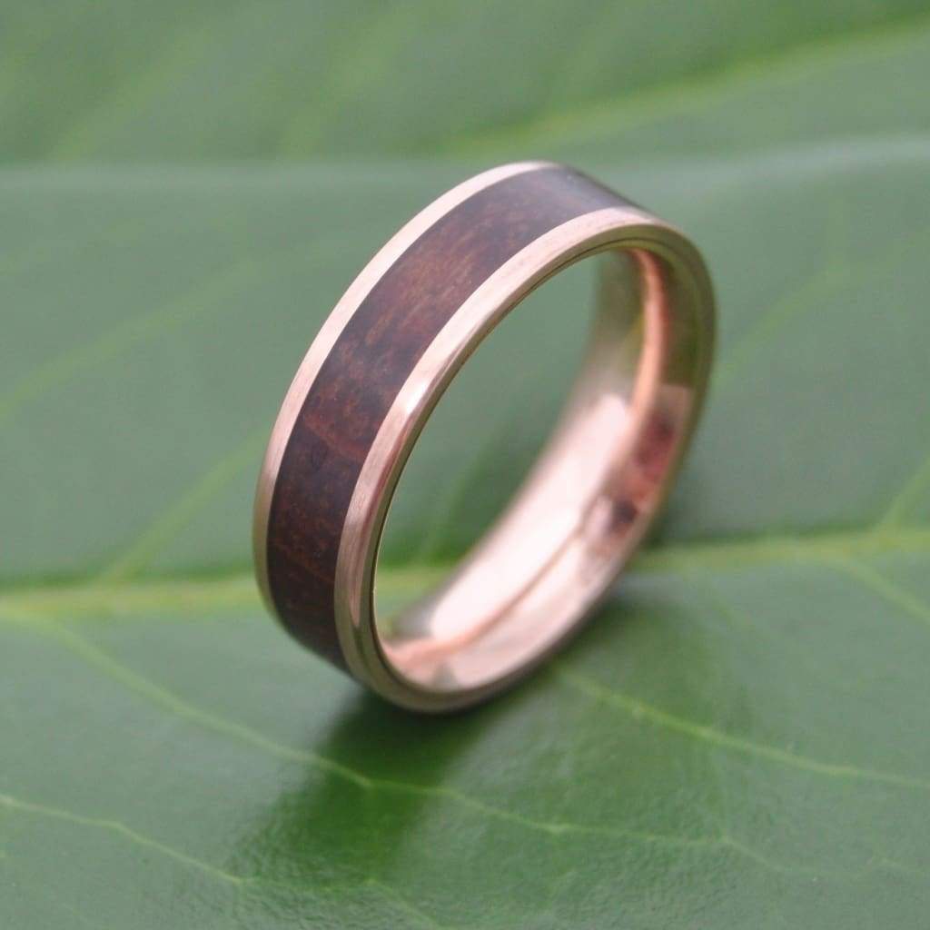 Rose Gold Wooden Wedding Ring, Comfort Fit Lados Guapinol - Naturaleza Organic Jewelry & Wood Rings